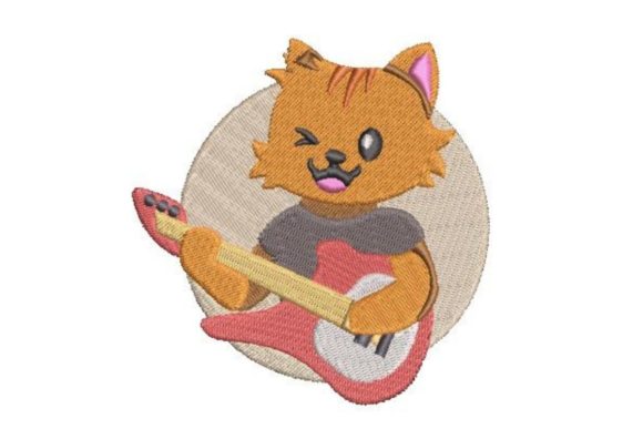 A Cartoon Cat Rockstar Embroidery Design for Apparel